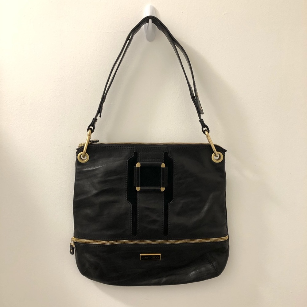 Jimmy Choo shoulder bag, black leather & gold